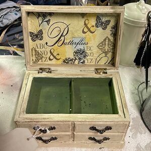 Antiqued Cream Butterfly Musical Box